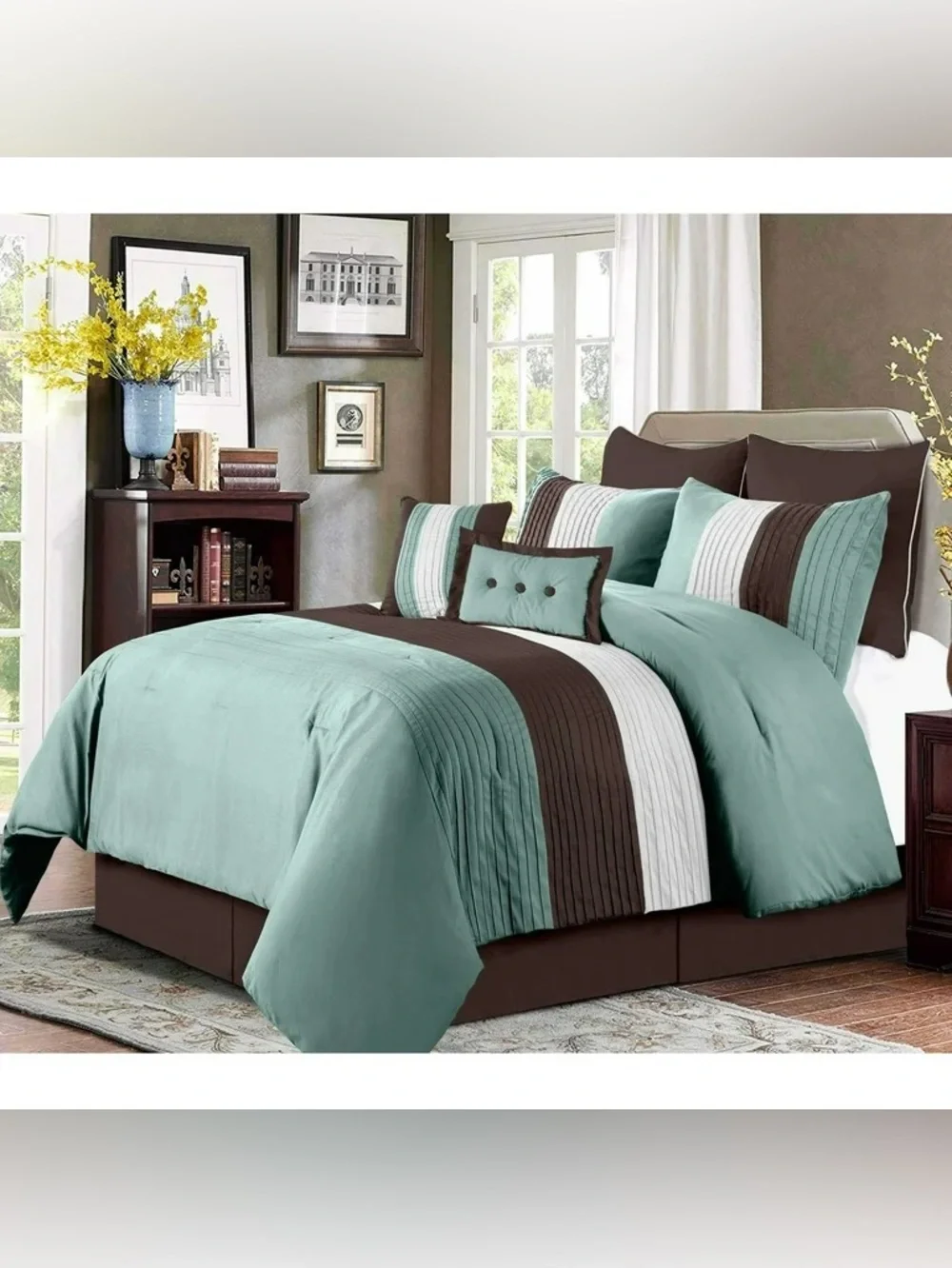 Aqua and Chocolate Stripe Comforter Set - Modern Home Bedding